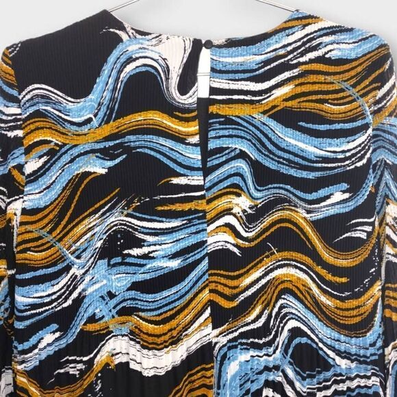 Nine West Womens Dress Sz 14 Pleated Mod 70s Trend Style Chiffon Swirl Black - Picture 8 of 12